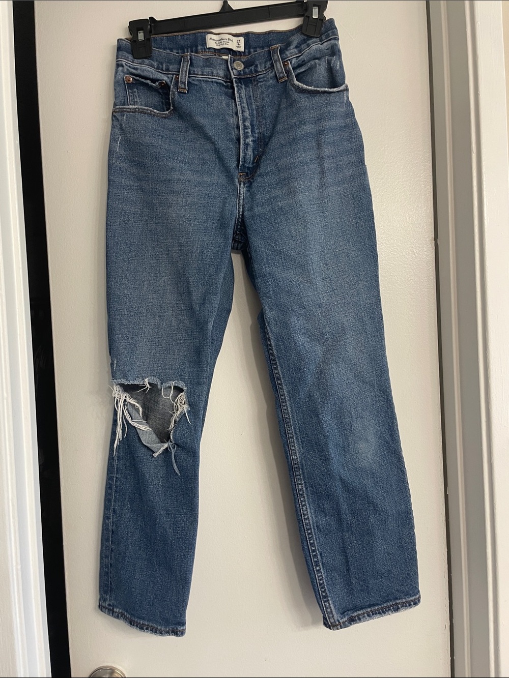 Abercrombie & Fitch Washed Blue Ankle Straight  High-Rise Jeans 27/4s Curve Love